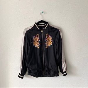 H&M Bomber Jacket S4 | Embroidery, Stripes, Black